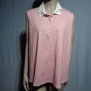 Land's End red & White patterned sleeveless golf/tennis shirt in size large